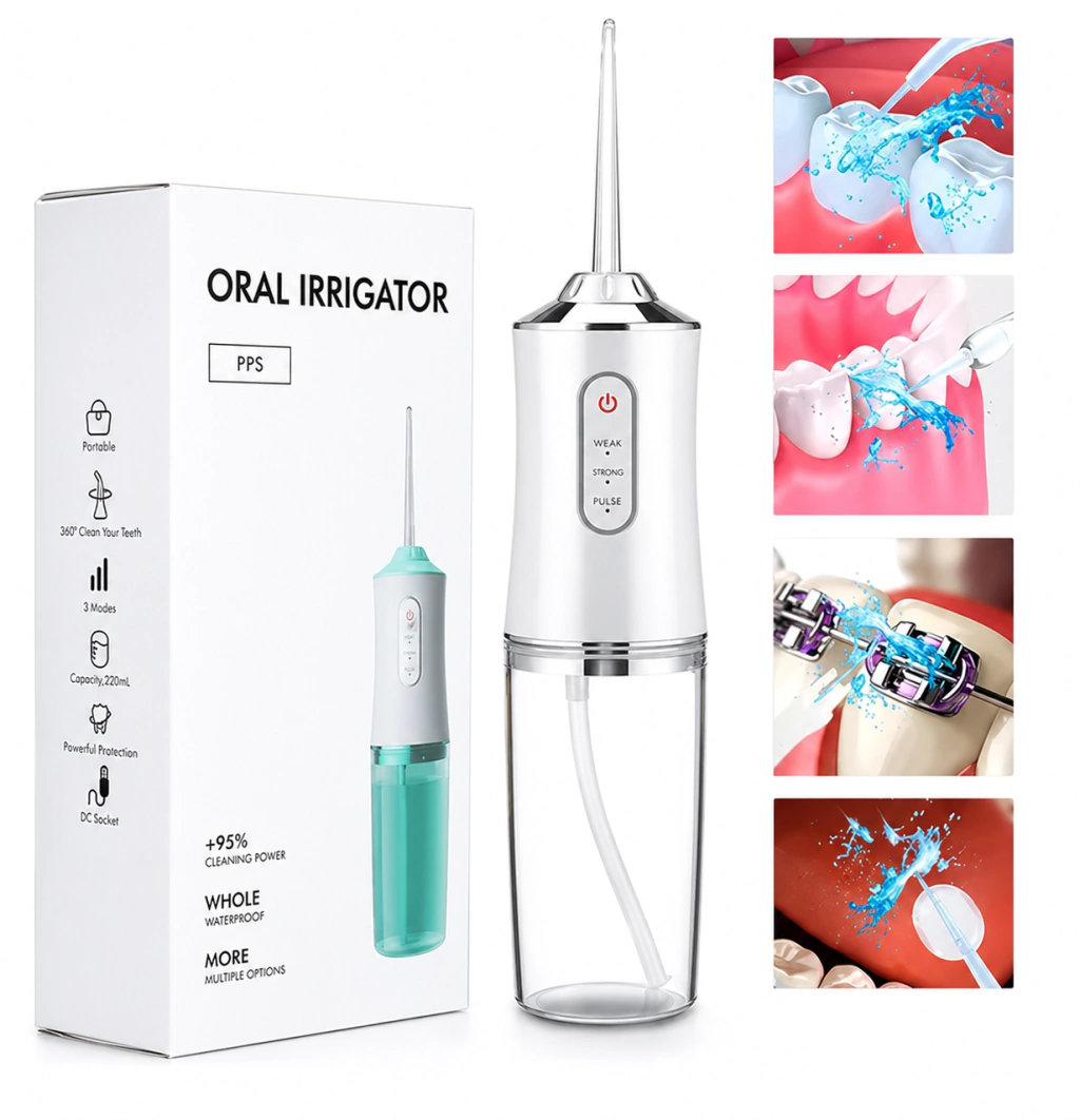 Irrigador bucal portátil Smile Hydro con su caja